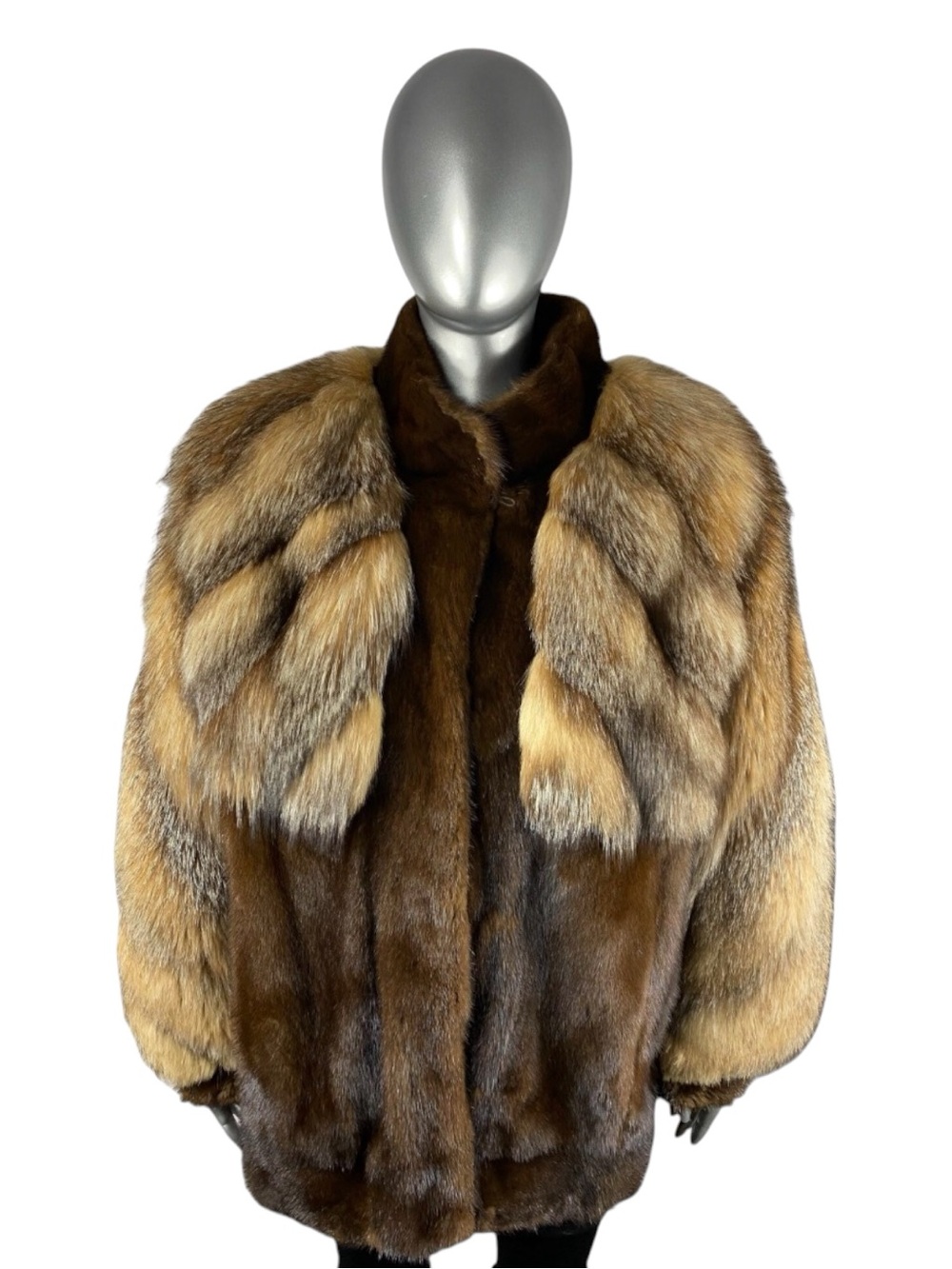 Mahogany MINK w/ Crystal FOX Jacket, Size L, Certified Vintage Fur